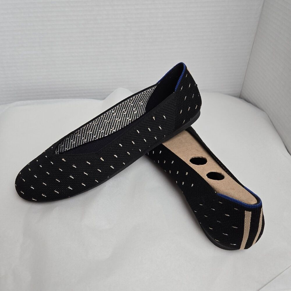 EVGLOW Women's Knit Ballet Flat Round Toe Slip On Black Beige Flats Sz 8-NWT'S